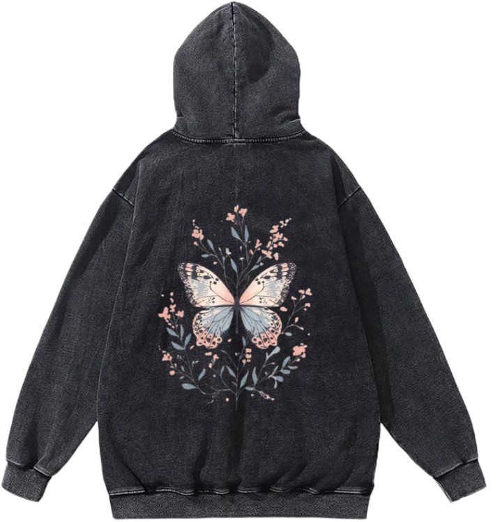 butterflies Oversize Hoodie Washed gray Back  17