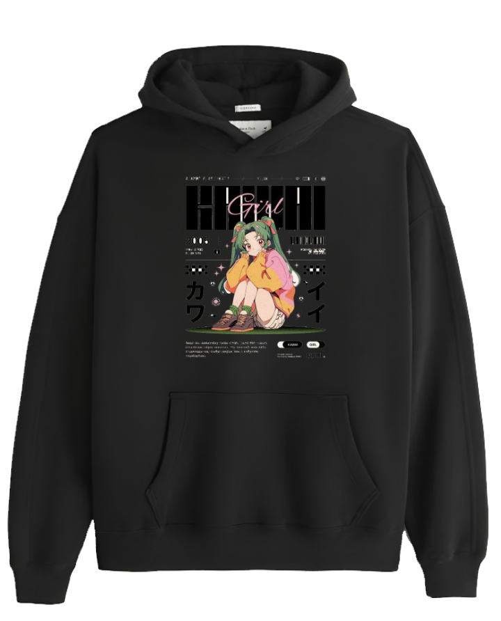 RANDOM ANIME GIRL Oversize  Hoodie Black 17
