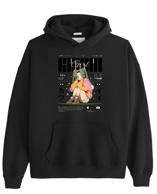 RANDOM ANIME GIRL Oversize  Hoodie Black 17