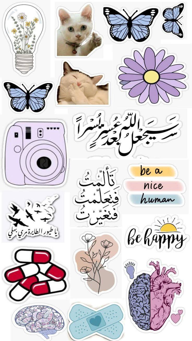 Motivational Aesthetic Stickers Pack, Cute Cats, Blue Butterflies, Arabic Calligraphy & Positive Quotes Waterproof Vinyl Decals for Journaling, Scrapbooking, and Laptops