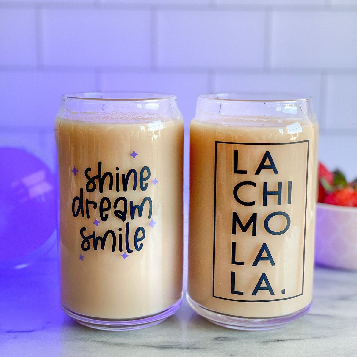 Mug with Wooden Lid and Clear Glass Straw: Practical for Juices and Ice Coffee LA CHI MO LLA