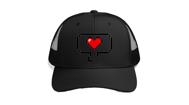 Baseball cap Black Red heart in pixel style 227