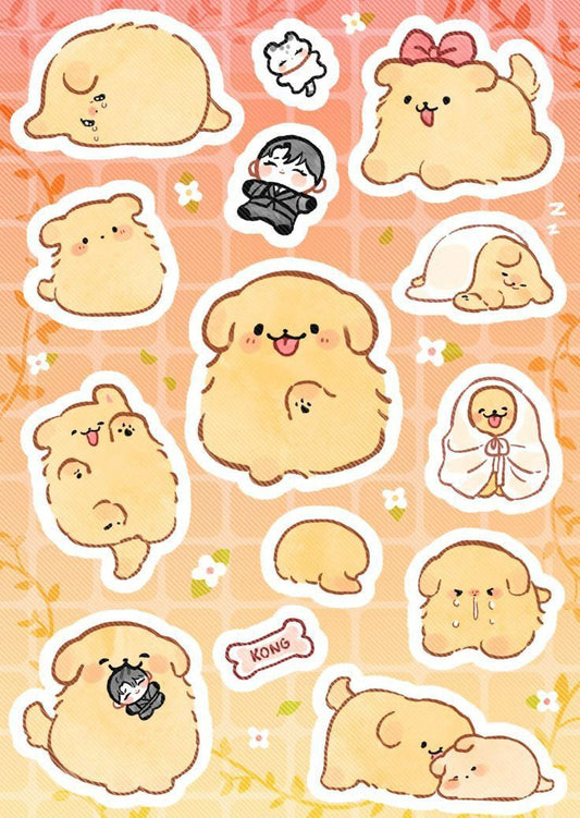 Cute Golden Puppy Dog Stickers Pack - Kawaii Fluffy Animal, Aesthetic Orange Pastel, and Vinyl Decals for Water Bottles, Laptops, Journals, Scrapbook, and Phone