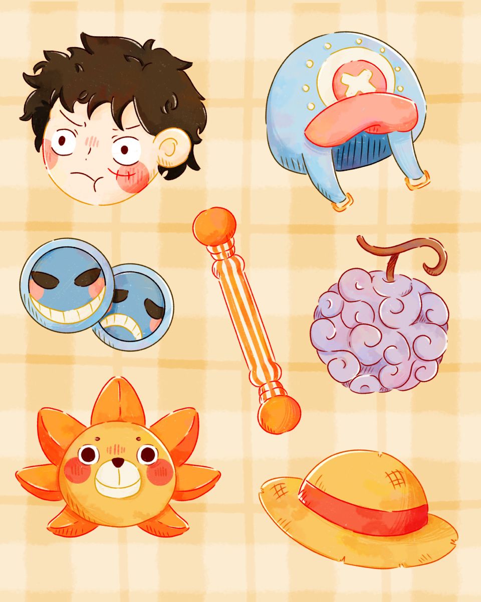 Cute One Piece Anime Stickers Pack - Kawaii Luffy, Straw Hat, Devil Fruit, and Vinyl Decals for Water Bottles, Laptops, Journals, Scrapbook, and Phone
