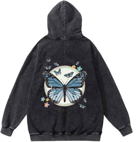 butterflies Oversize Hoodie Washed gray Back  18