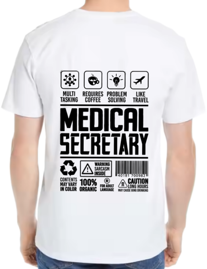 Medical Secretary Back text One Size t- shirt White Back 18