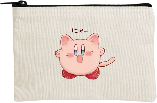 Kawaii Cute Kirby Canvas Makeup Pouch, Aesthetic Pink Anime Character Small Zipper Makeup Bag, Pencil Case, Travel Toiletry Pouch for Women and Girls 17