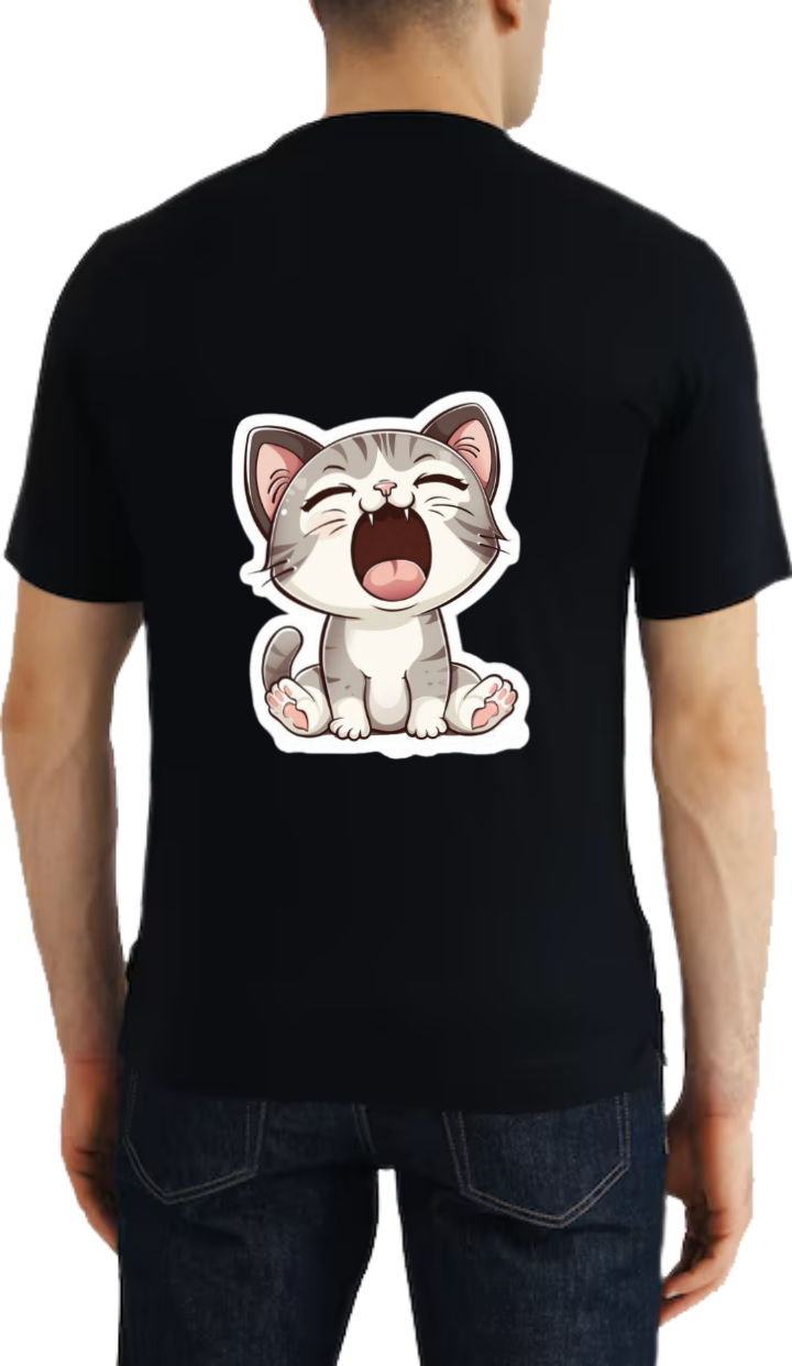 small cartoon cat t- shirt One Size Black back 18