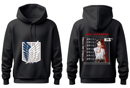 Anime Attack on titan shingeki no kyojin eren levi mikasa Aot Black Oversize HOODIE back 18