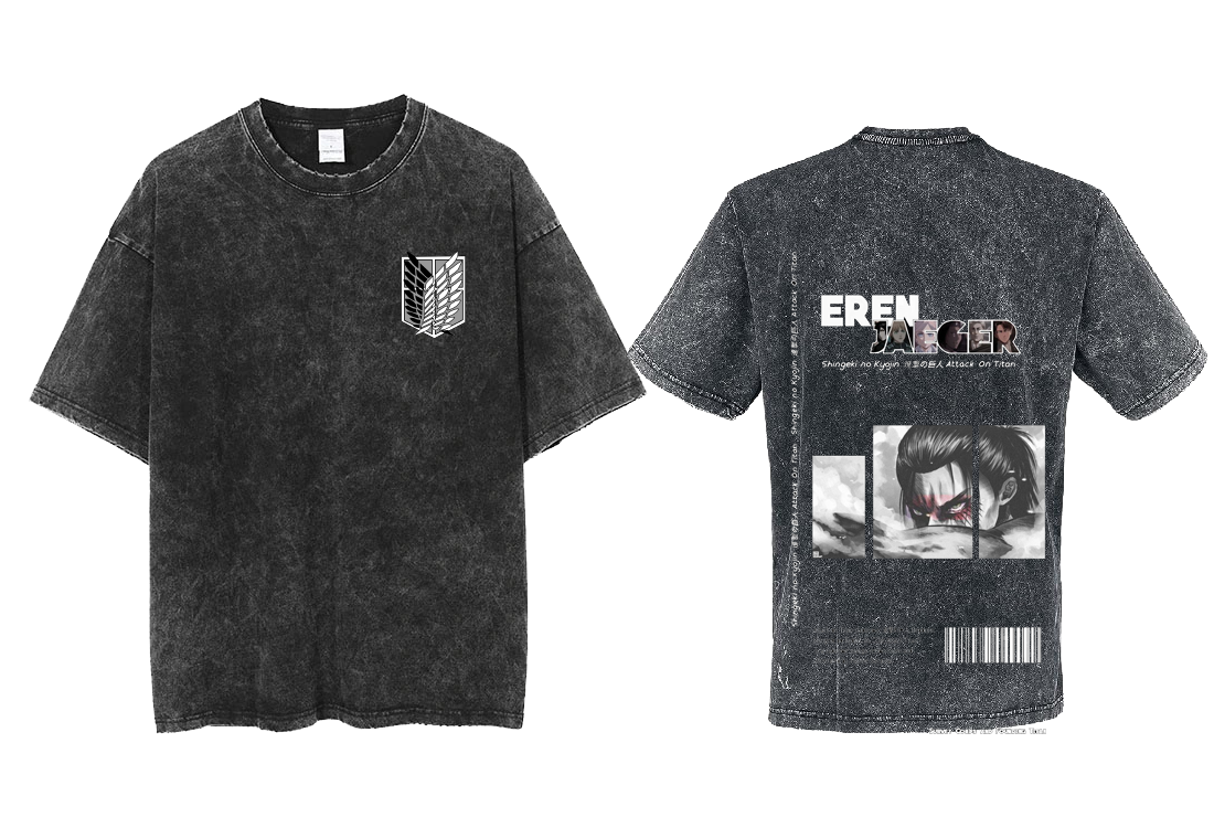 Anime Attack on titan shingeki no kyojin eren levi mikasa Aot Oversize t- shirt Washd acid back 18