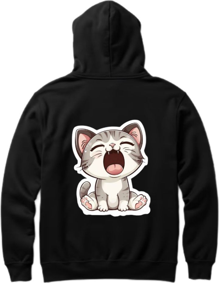 Cartoon cat One Size hoodie Black Back 18