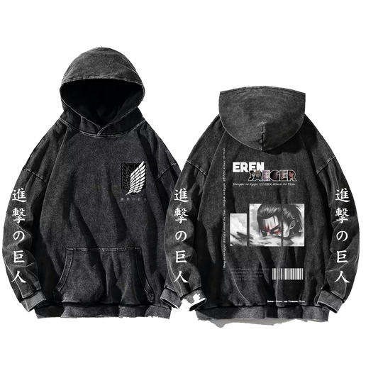 Anime Attack on titan shingeki no kyojin eren levi mikasa Aot Oversize Wash Hoodie gray 18
