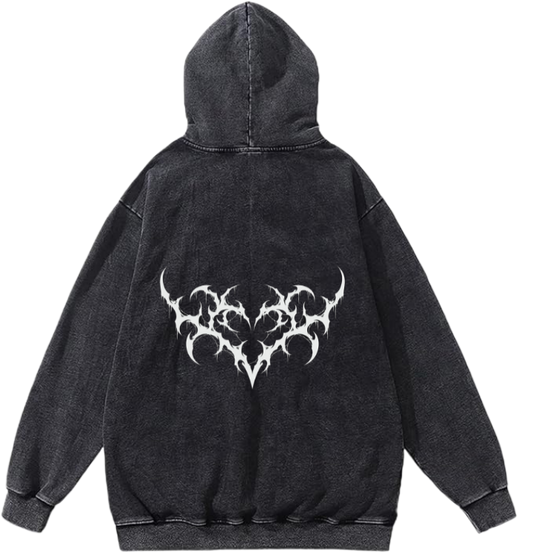 Goth Oversize  Hoodie Washed gray Back 18