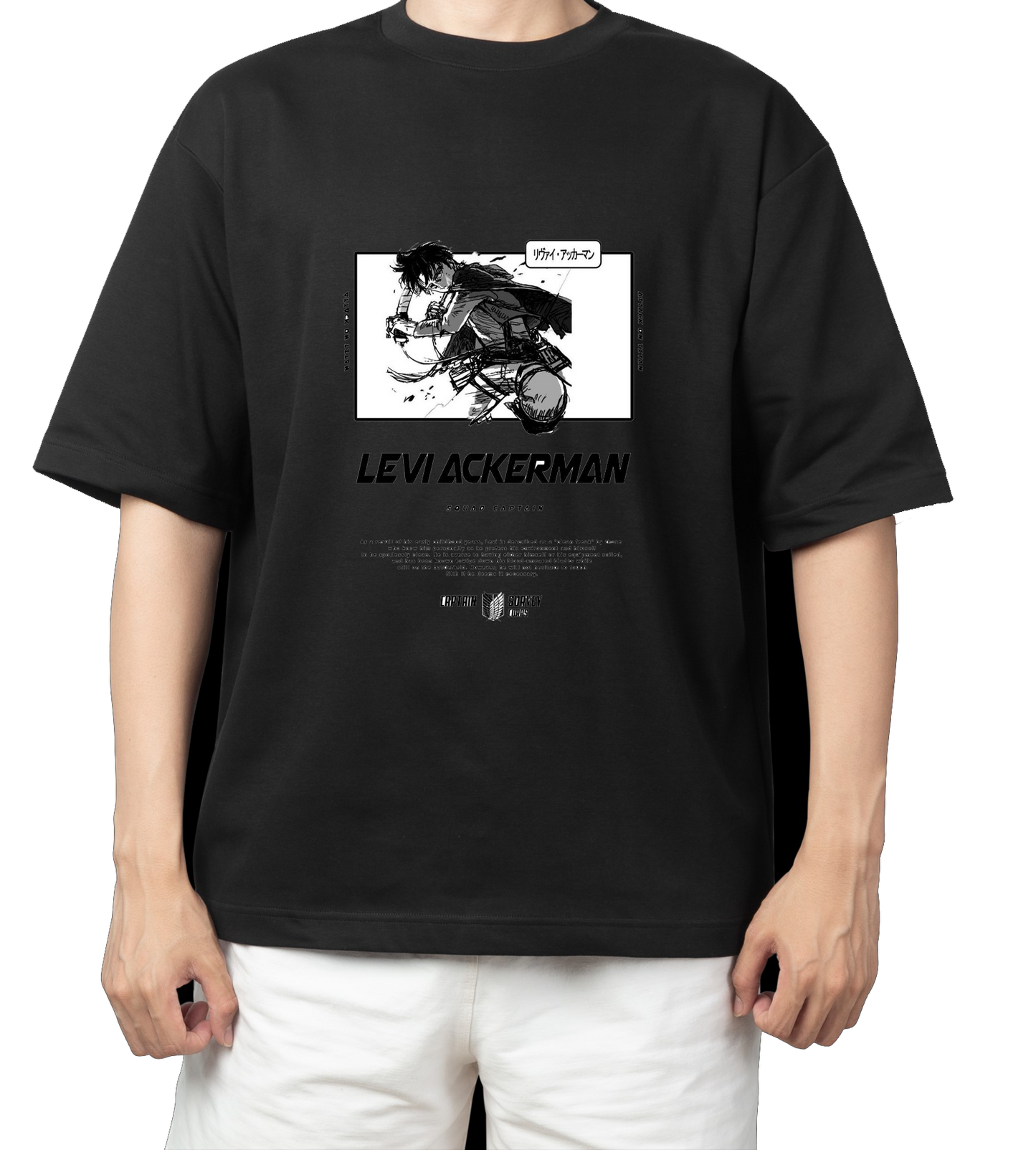 Anime Attack on titan shingeki no kyojin eren levi mikasa  Aot black  Oversize  t- shirt 18