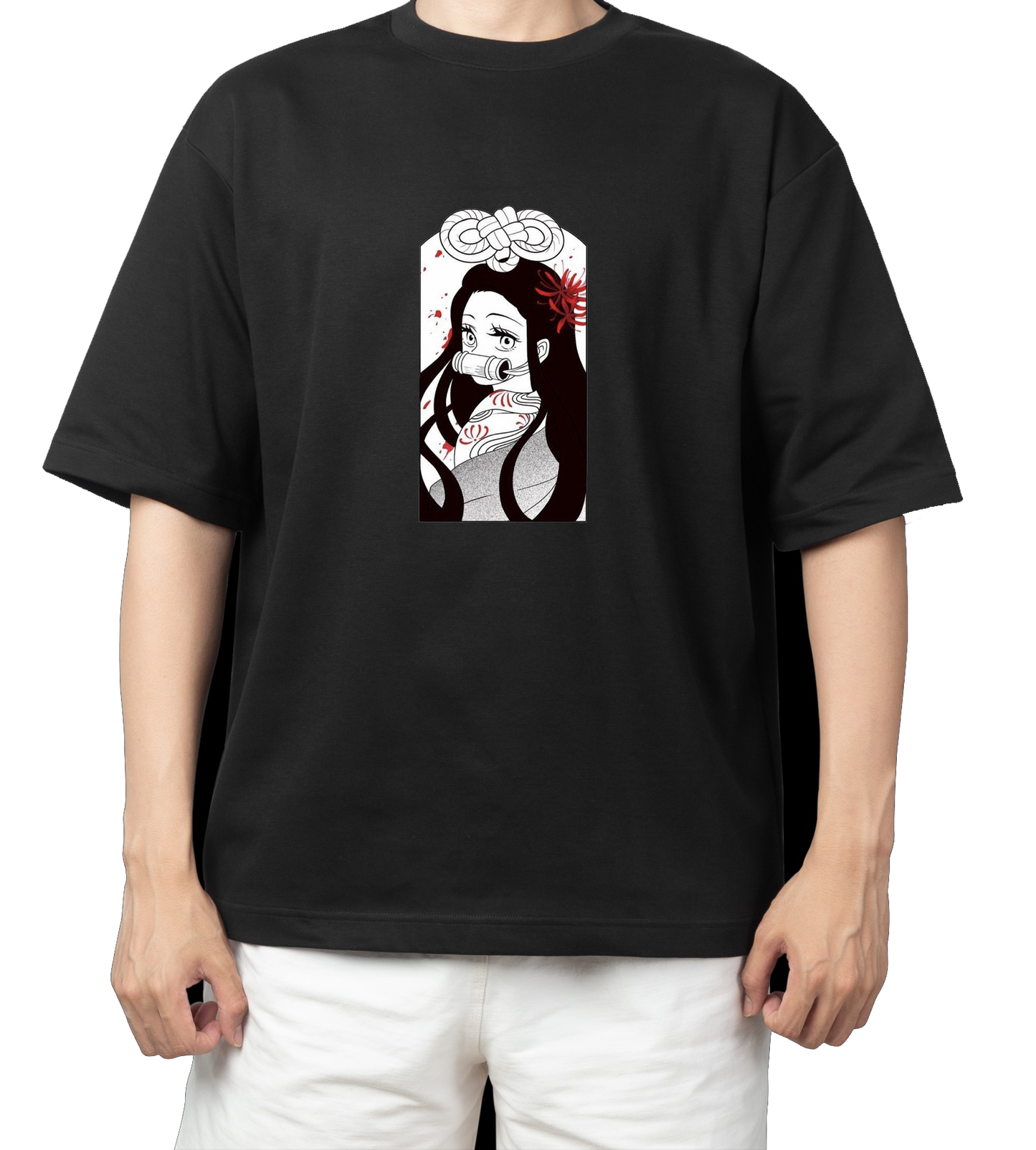 Anime Demon slayer nezuko tanjiro t- shirt Oversize Black 18