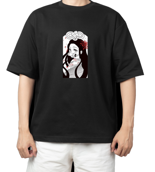 Anime Demon slayer nezuko tanjiro t- shirt Oversize Black 18