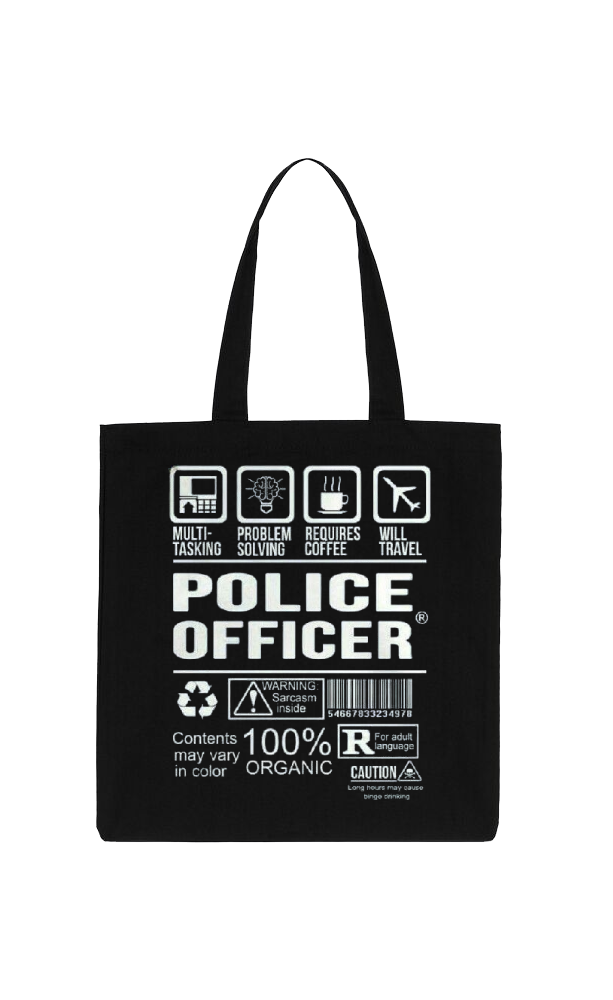 POLICE OFFICER Back text tote bag Black 15