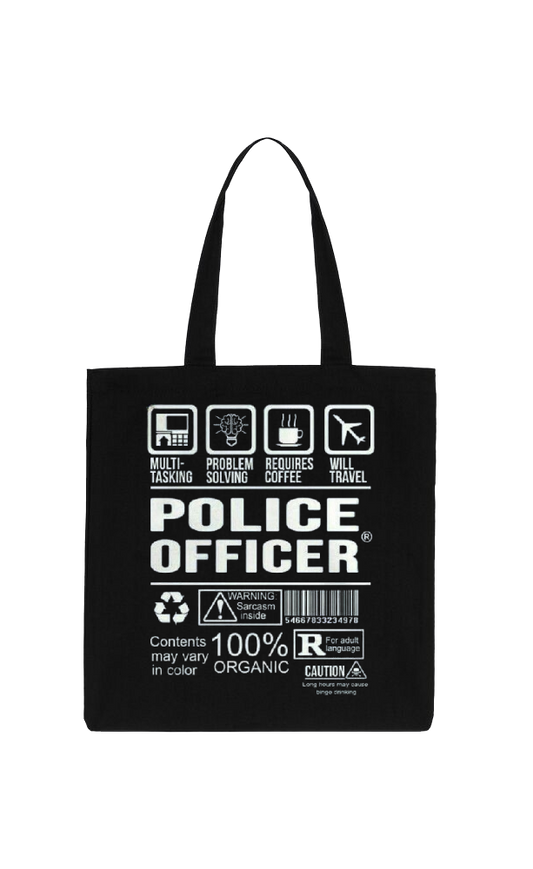 POLICE OFFICER Back text tote bag Black 15