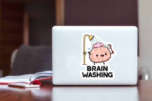 "Brain Washing" Funny Science Sticker, Cute Cartoon Brain Waterproof Vinyl Decal for Laptop, Water Bottle, Hydro Flask, and Journal