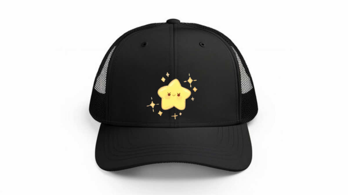 Kawaii Kirby Crown Pink Character Mesh Trucker Hat, Cute Anime Princess/King Black Baseball Cap, Adjustable Snapback for Women and Teens 18