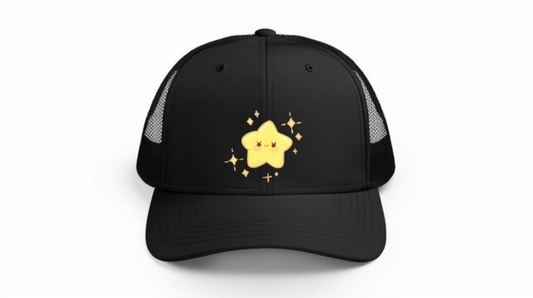 Kawaii Kirby Crown Pink Character Mesh Trucker Hat, Cute Anime Princess/King Black Baseball Cap, Adjustable Snapback for Women and Teens 18