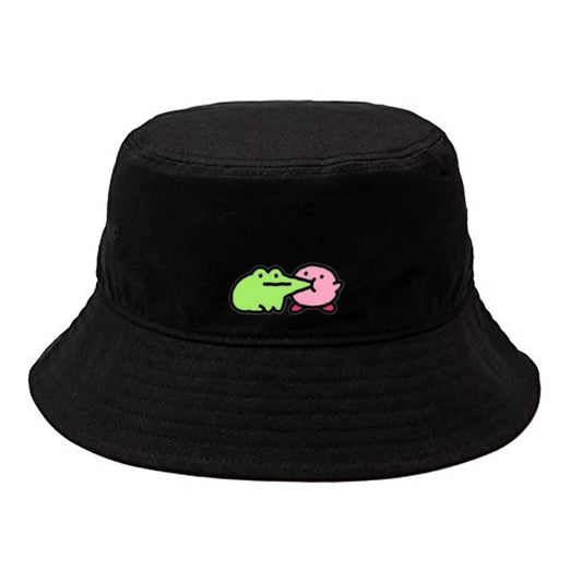 Cute Anime Kirby Bucket Hat, Kawaii Pink Character Black Sun Fisherman Cap, Y2K Streetwear Summer Beach Hat for Women and Men 18