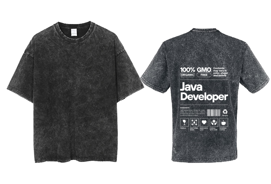 Java Developer Back text One Size t- shirt Washed Back 18