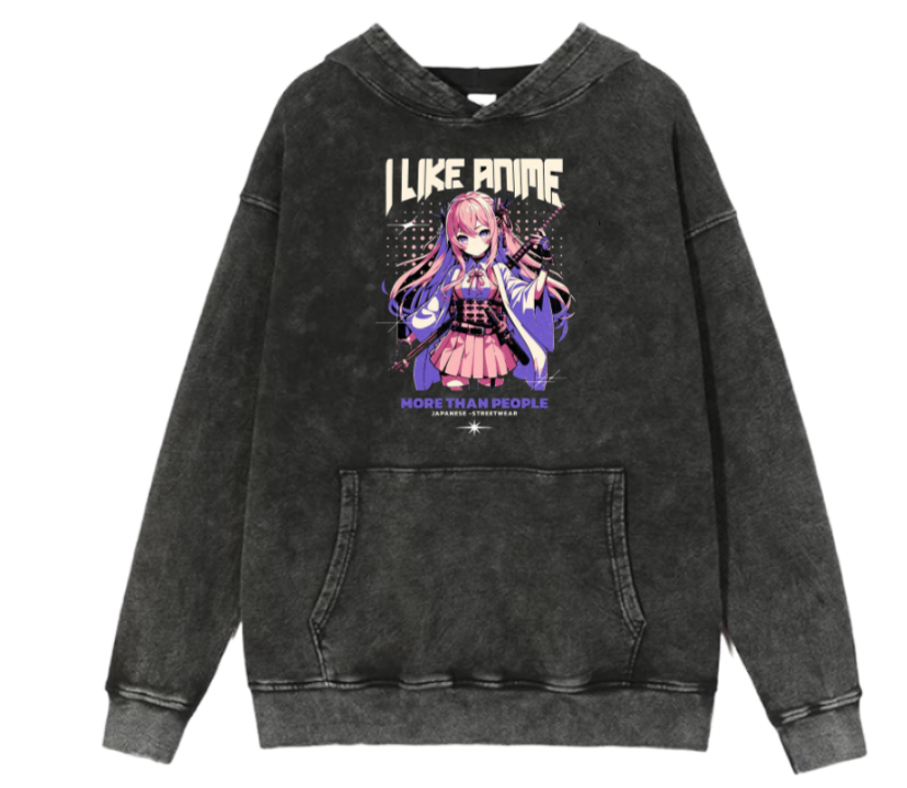 RANDOM ANIME GIRL Oversize  Hoodie Washed gray 18