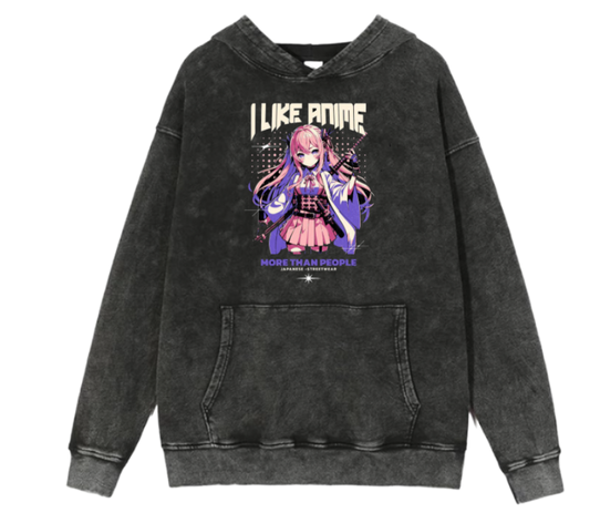 RANDOM ANIME GIRL Oversize  Hoodie Washed gray 18
