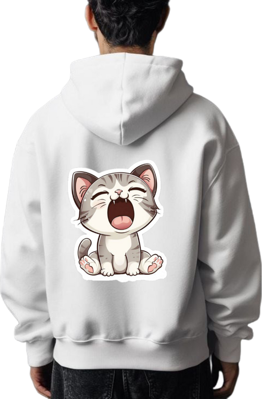 A cute cartoon cat One Size hoodie White Back 18