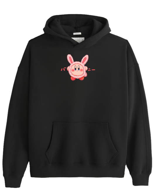 Cute Pink Anime Kirby Character Graphic Hoodie for Women and Men, Kawaii Cartoon Black Pullover Sweatshirt 18