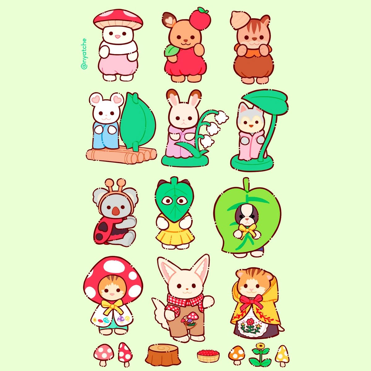 Kawaii Forest Animal Stickers Pack, Cute Mushroom and Nature Theme Aesthetic Stickers for Journaling, Scrapbooking, Water Bottles, Laptop, and Planner Decals