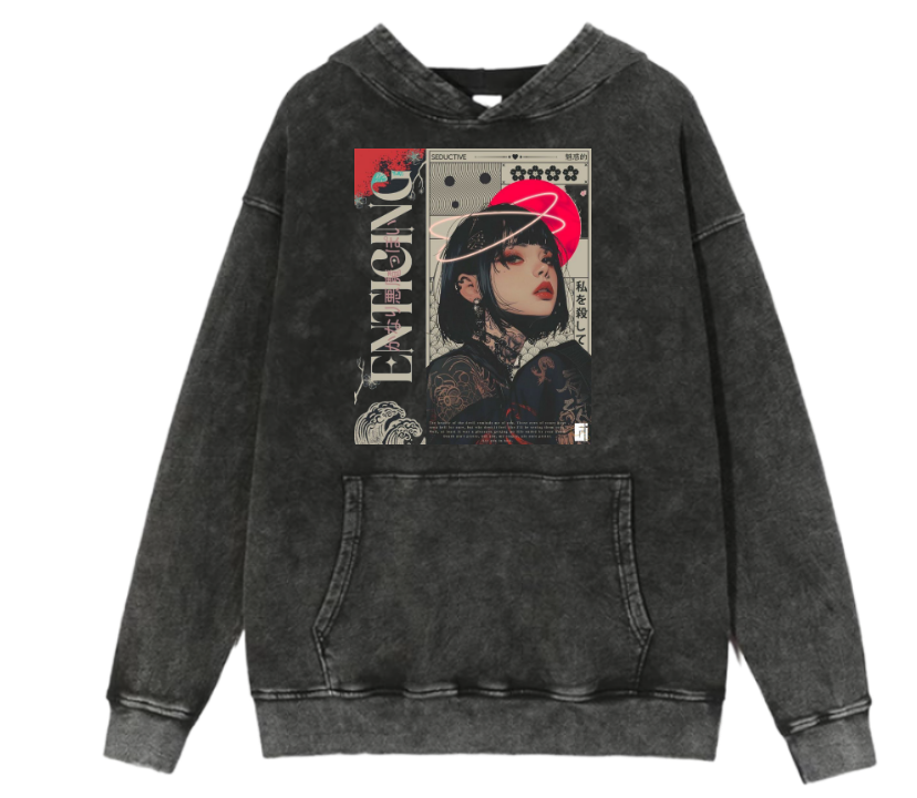 RANDOM ANIME GIRL Oversize  Hoodie Washed gray 19
