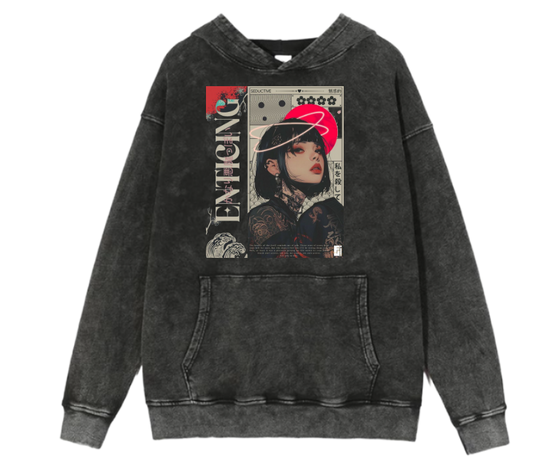 RANDOM ANIME GIRL Oversize  Hoodie Washed gray 19