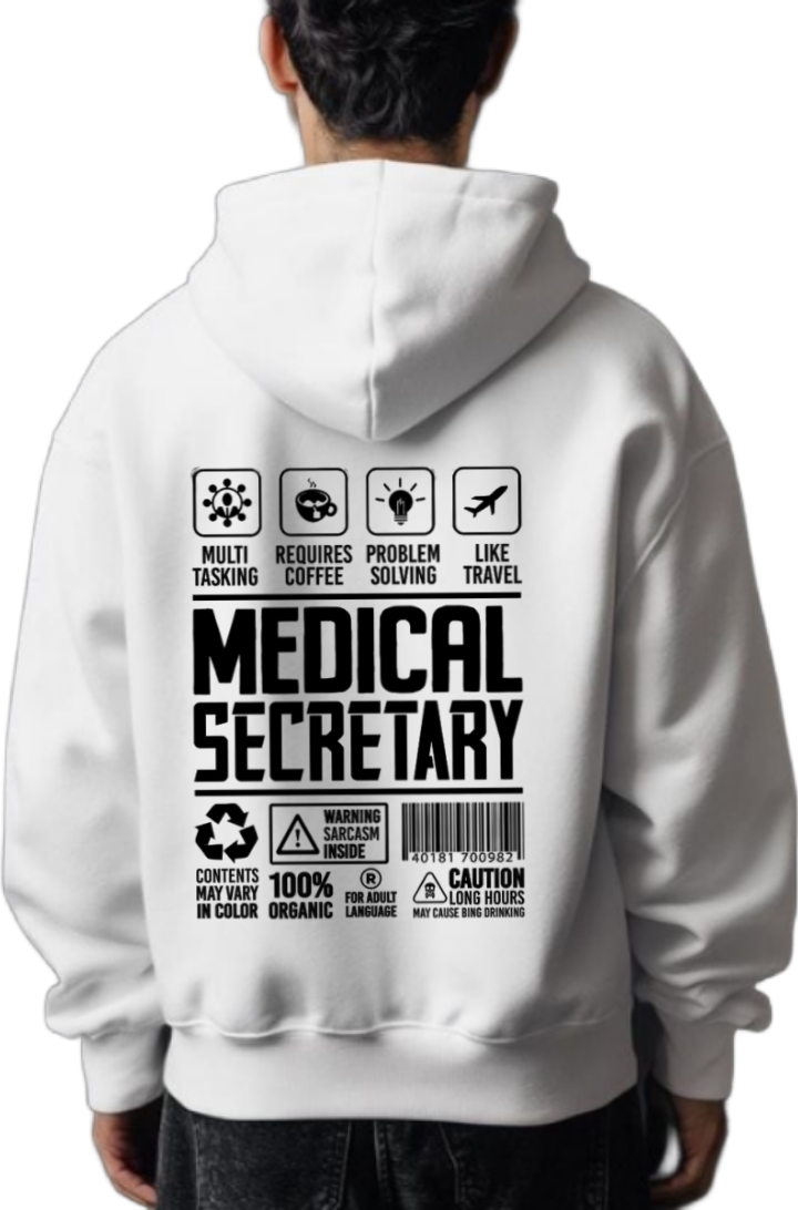 MEDICAL SECRETARY Back text oversize hoodie White back 19