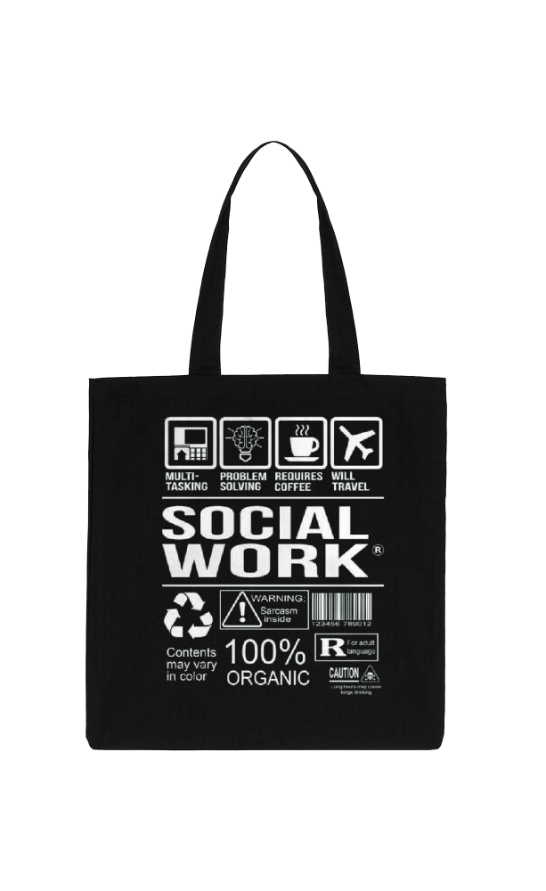 SOCIAL WORK R Back text tote bag Black 16