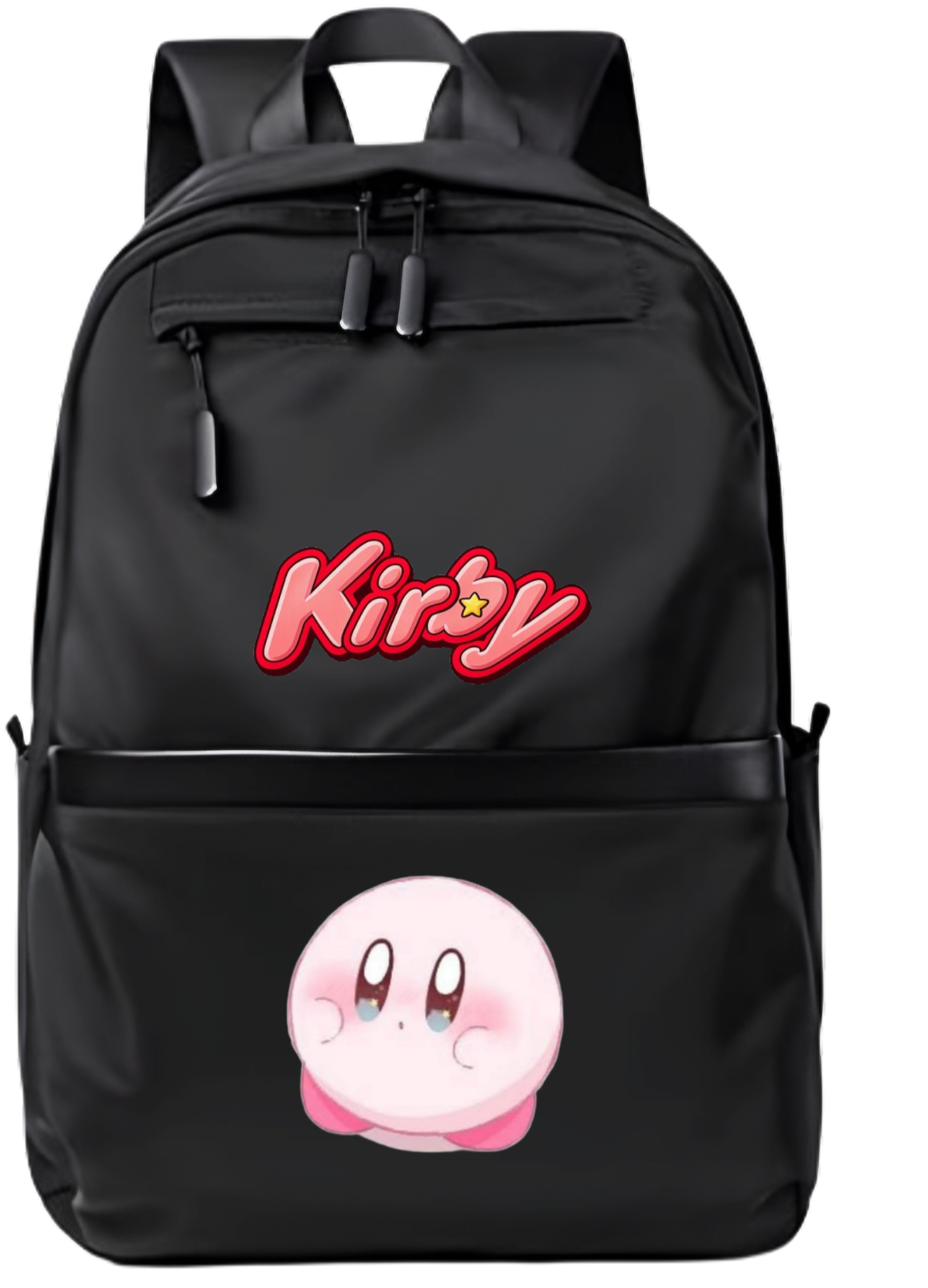 Kirby Backpack for Kids Teens, Cute Anime Cartoon Black School Bag, Casual Daypack Travel Bookbag for Boys and Girls 19