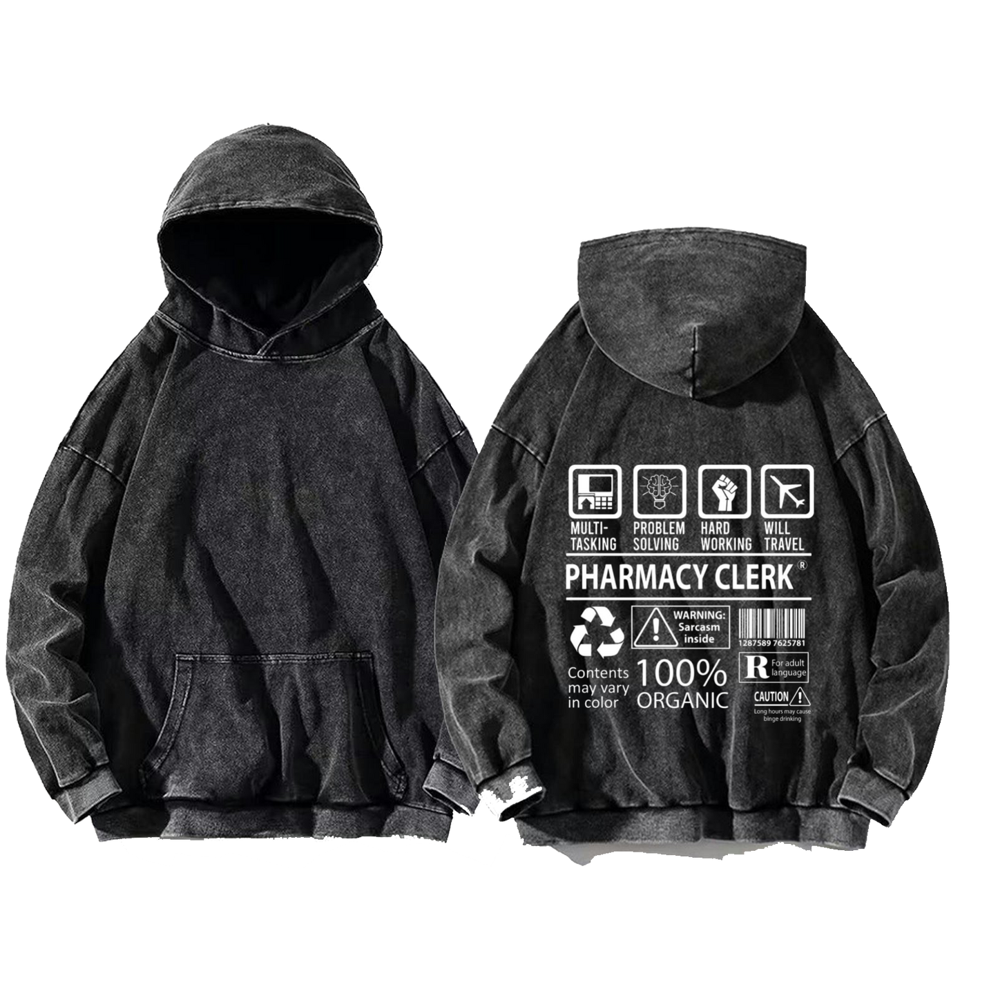 PHARMACY CLERK oversize hoodie Washed back 122