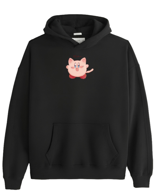 Cute Pink Anime Kirby Character Graphic Hoodie for Women and Men, Kawaii Cartoon Black Pullover Sweatshirt 19