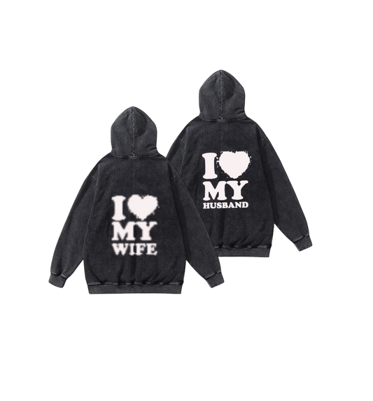 VaIentine coupIe Oversize Hoodie Washed gray Cables Back 19