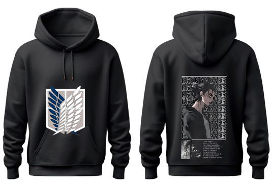 Anime Attack on titan shingeki no kyojin eren levi mikasa Aot Black Oversize HOODIE back 19