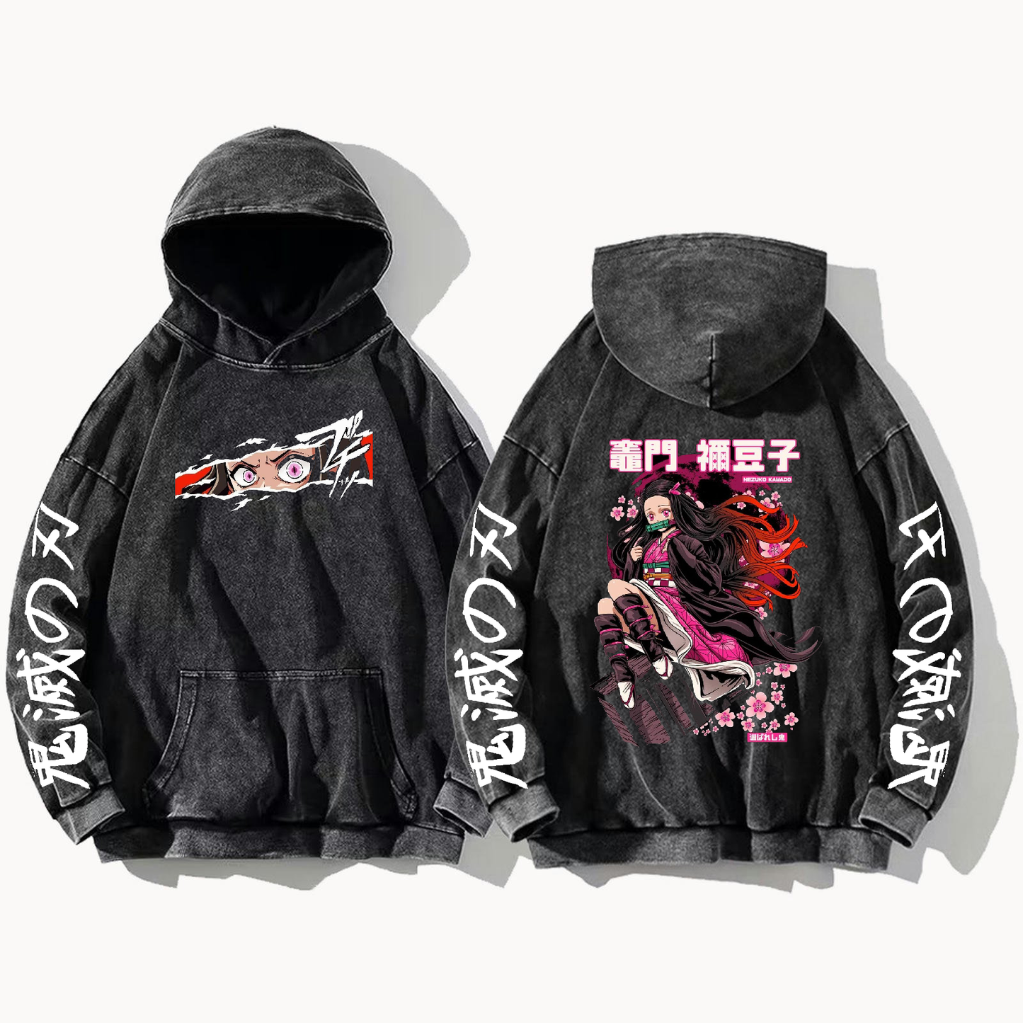 Anime Demon slayer nezuko tanjiro Oversize  Hoodie Washed gray 19