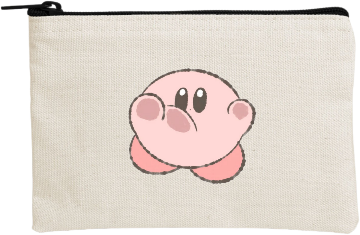 Kawaii Cute Kirby Canvas Makeup Pouch, Aesthetic Pink Anime Character Small Zipper Makeup Bag, Pencil Case, Travel Toiletry Pouch for Women and Girls 18