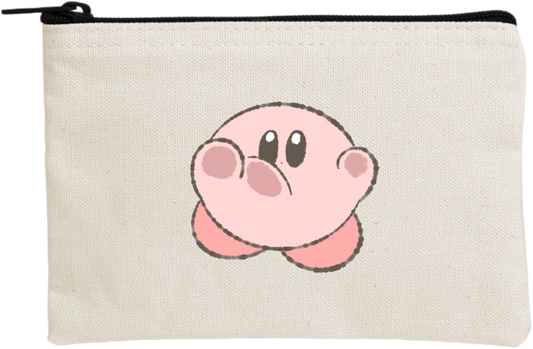 Kawaii Cute Kirby Canvas Makeup Pouch, Aesthetic Pink Anime Character Small Zipper Makeup Bag, Pencil Case, Travel Toiletry Pouch for Women and Girls 18
