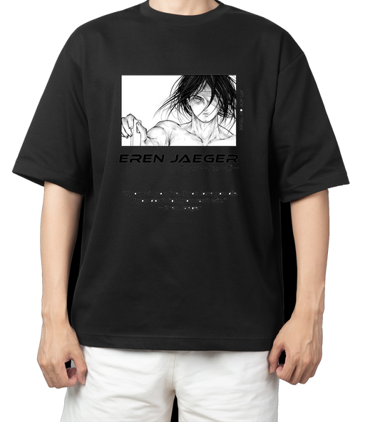 Anime Attack on titan shingeki no kyojin eren levi mikasa  Aot black  Oversize  t- shirt 19