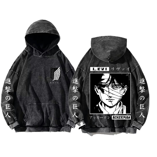 Anime Attack on titan shingeki no kyojin eren levi mikasa Aot Oversize Wash Hoodie gray 19