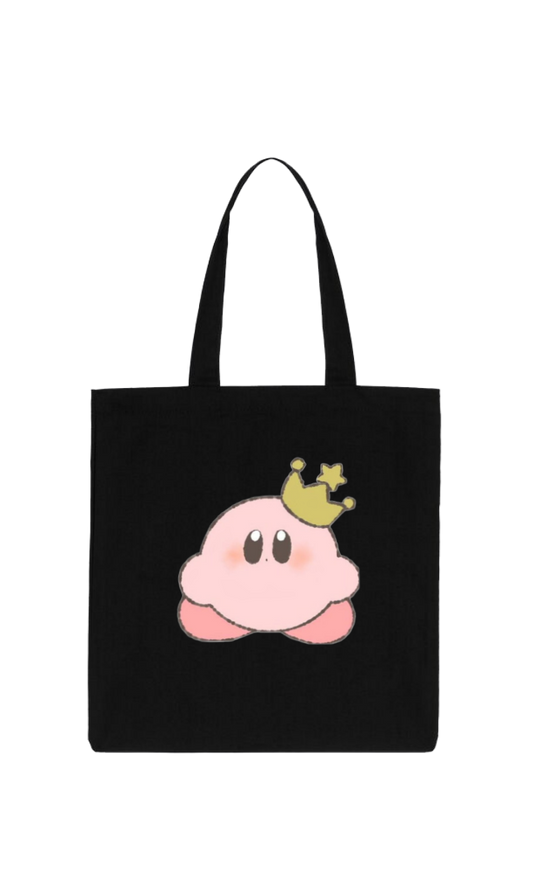 Kawaii Cute Kirby Black Canvas Tote Bag, Aesthetic Anime Character Reusable Shopping Bag, Large Grocery Bag, Book Tote for Women and Girls 19