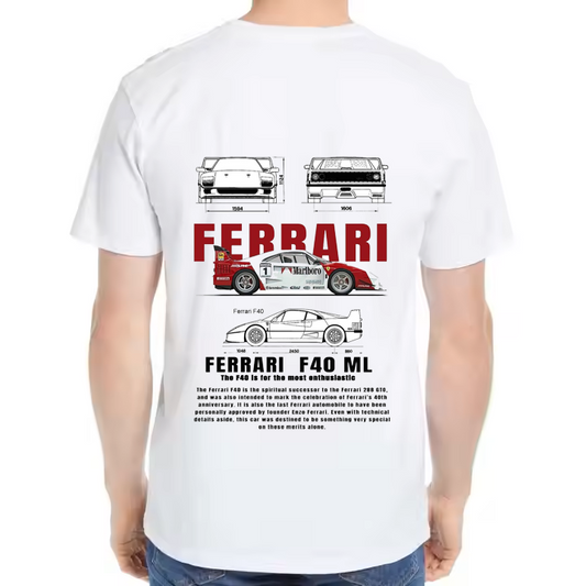 Ferrari F40 Car t- shirt One Size White Back 19