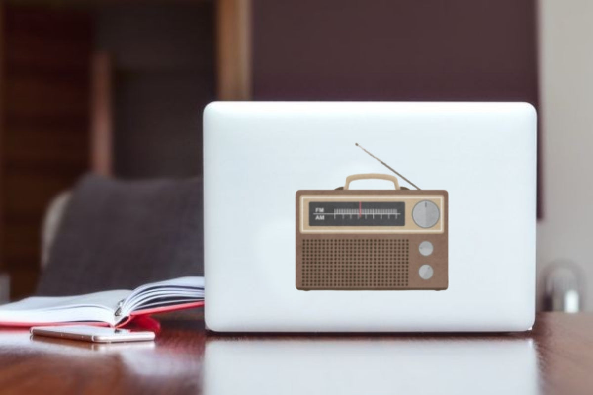 "Vintage Wooden Radio Art Sticker, Waterproof Vinyl Retro Music Decal for Laptop, Water Bottle, Hydro Flask, Skateboard, Luggage, Nostalgic Souvenir Gifts"