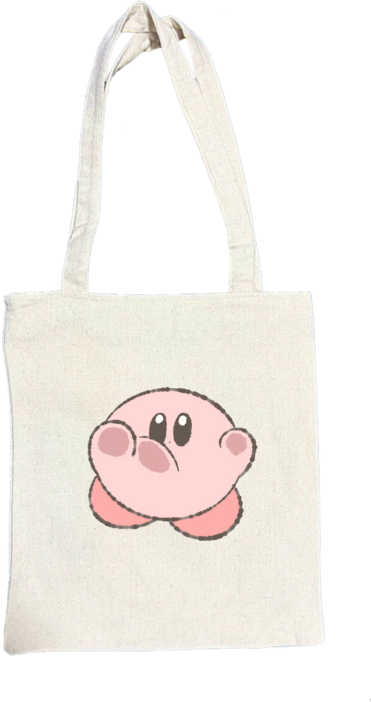 Kawaii Cute Kirby Canvas Tote Bag, beige Aesthetic Pink Anime Character Reusable Shopping Bag, Large Grocery Bag, Book Tote for Women and Girls 19